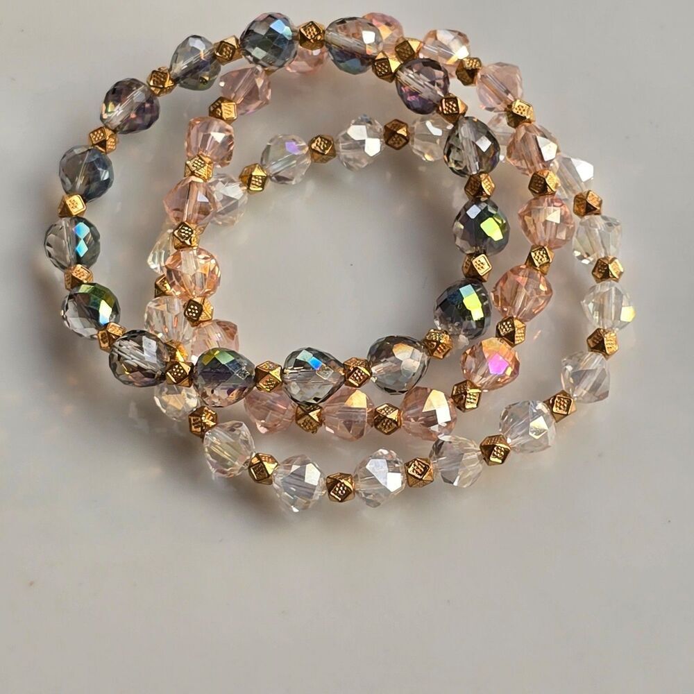 Sparkling Crystal Beaded Bracelet Trio, New!